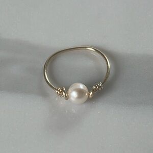 Freshwater pearl gold wire wrapped handmade ring size 6.25”